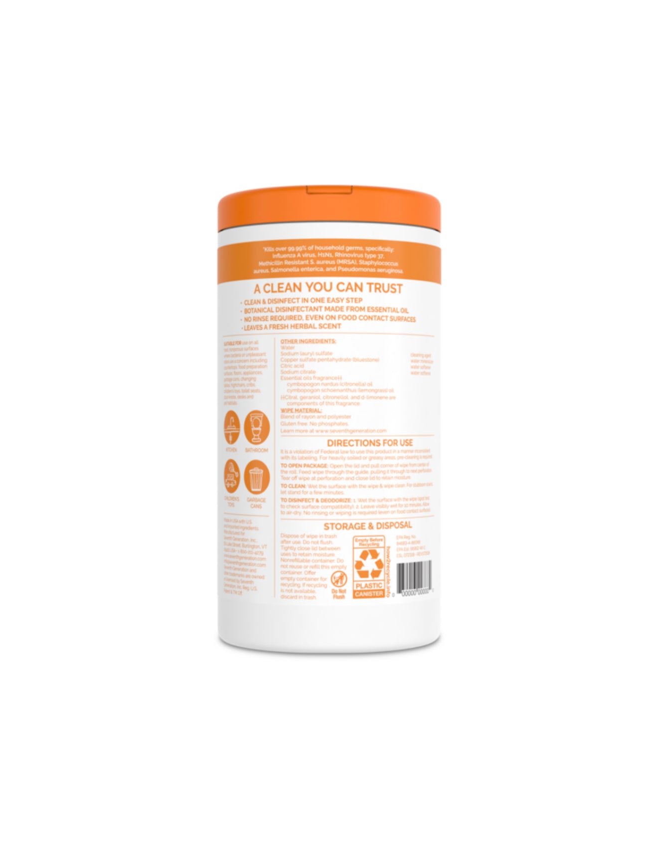 Seventh Generation Disinfecting Wipes - Lemongrass Citrus